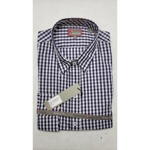 Pennington & Bailes Gingham Button Down Dress Shirt Men's Navy White